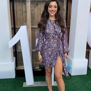 Maje Purple Floral Long Sleeve Dress